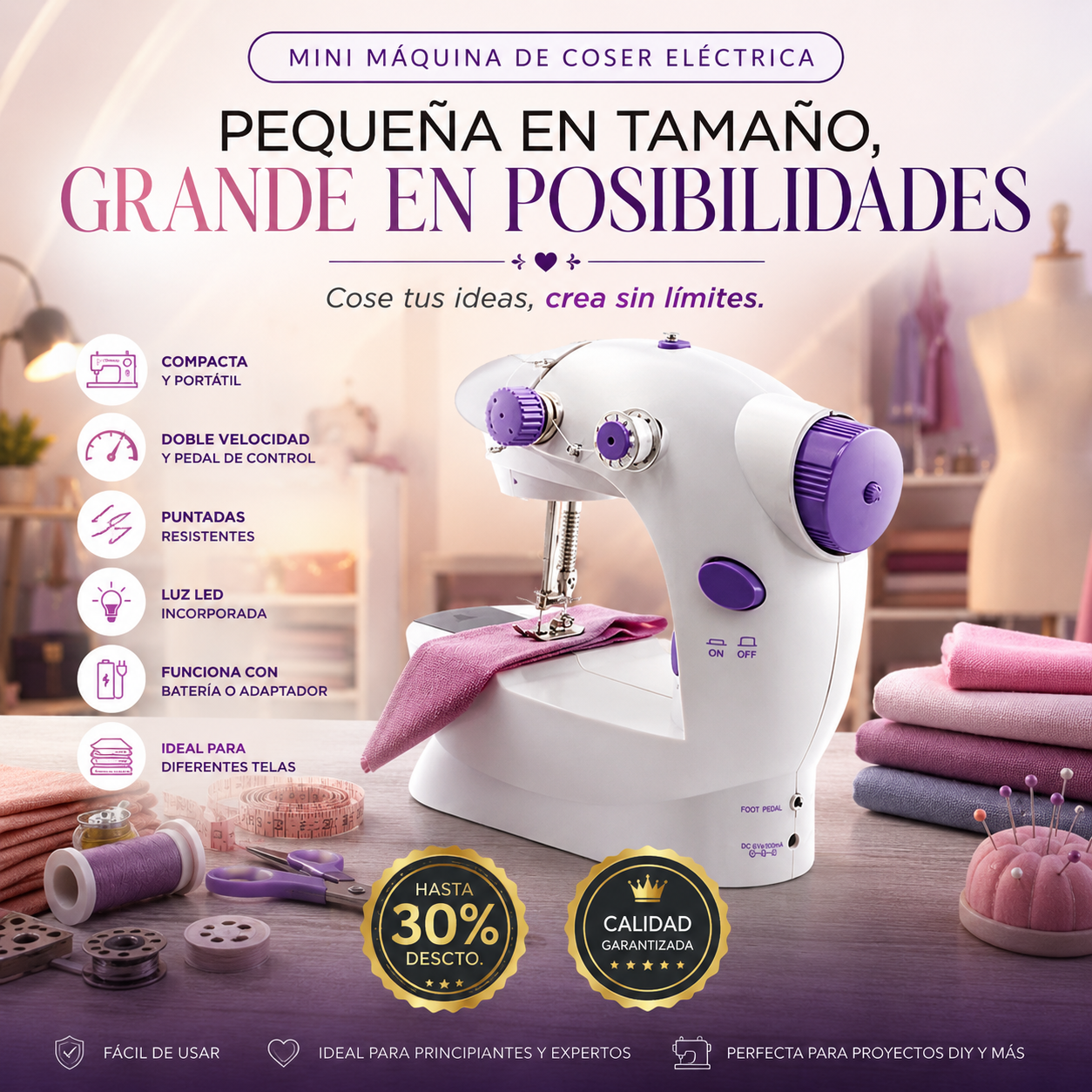 Mini máquina de coser eléctrica multifun