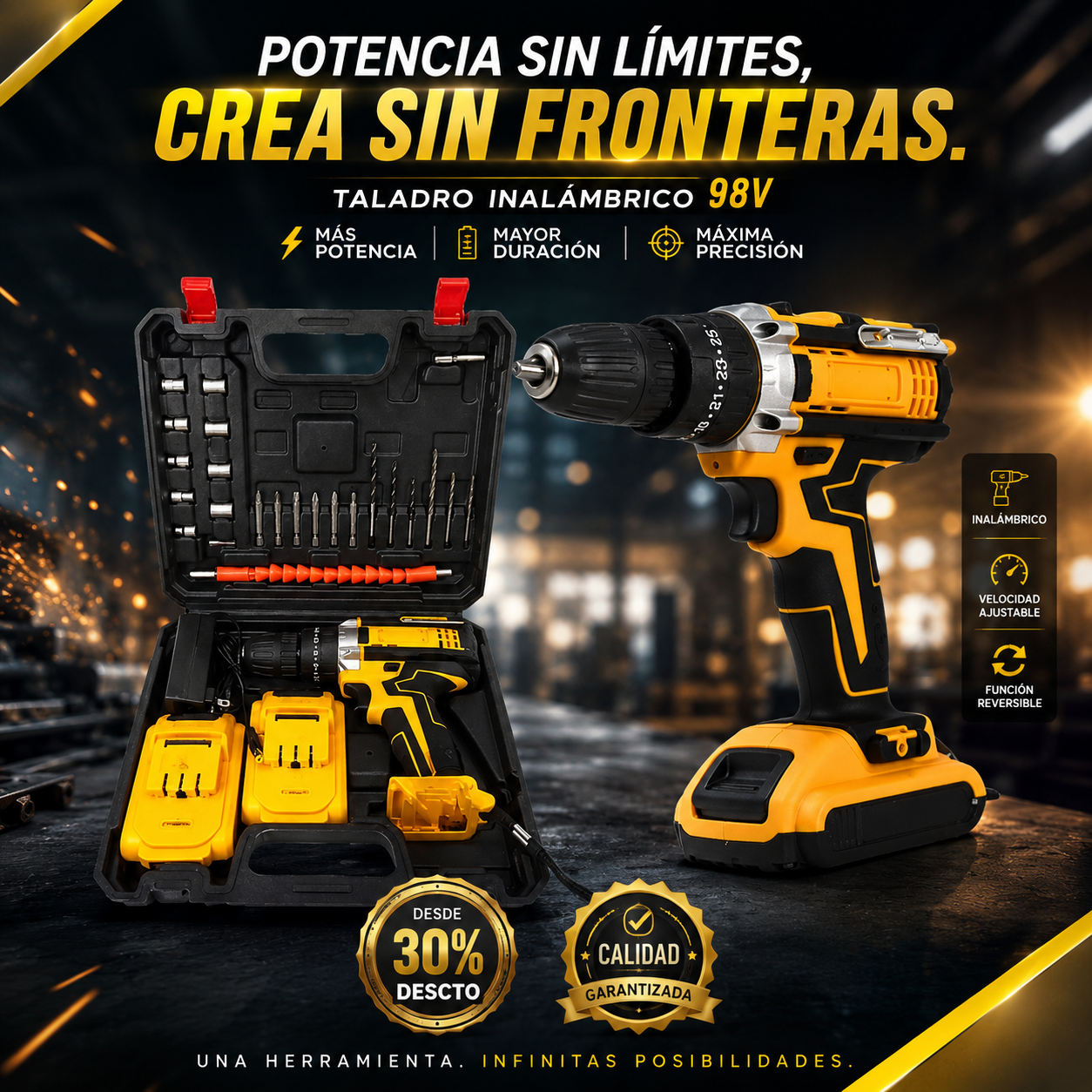 TALADRO INALAMBRICO 98V AMARILLO