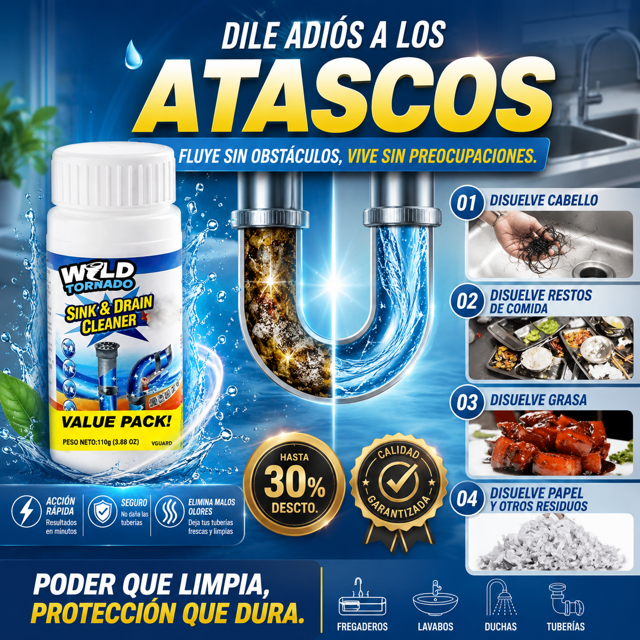 Destapador De Drenage y Cañeria 110 Grs