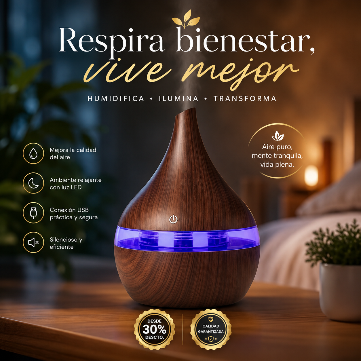 Humidificador USB Con Luz 200 ml