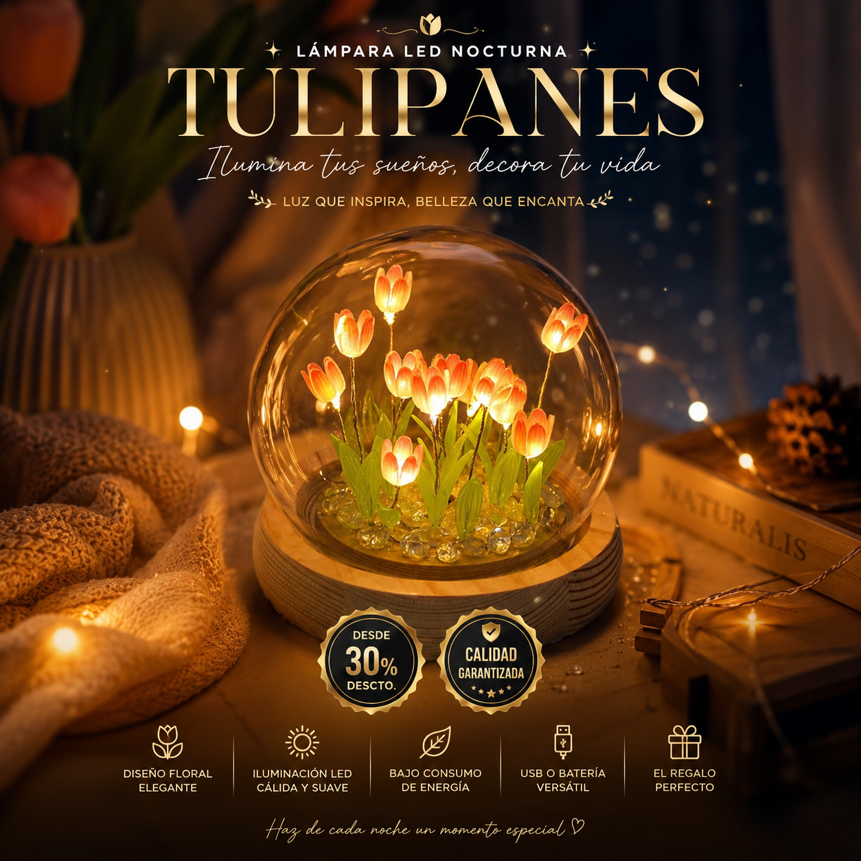 Lámpara LED Nocturna De Tulipanes