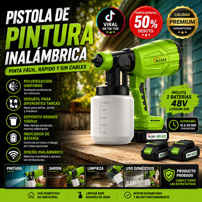 PISTOLA INALAMBRICA MCASA 1000ml PRO - Pinta Fácil, Rápido y Sin Esfuerzo