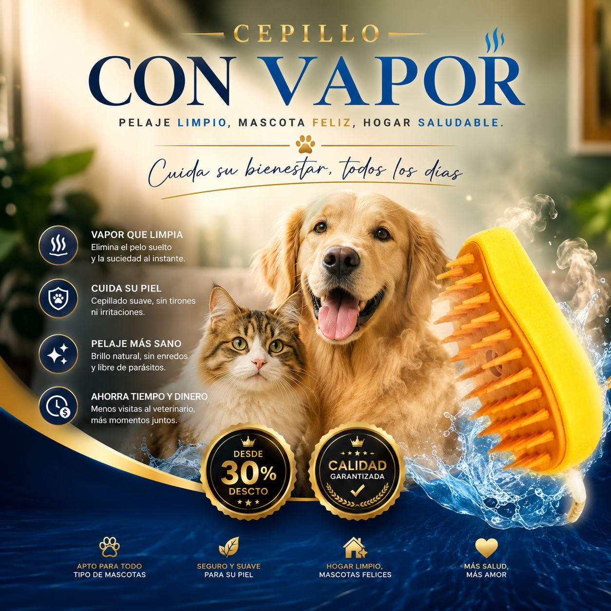 Cepillo Vapor Recargable para Mascotas